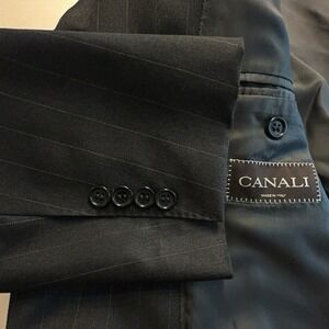 Men's Canali Blazer US 44L /‎ EU 54L Pinstripe 2-Button 100% Wool Made in Italy